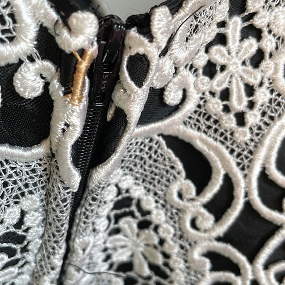 vintage scott mcclintock black brocade white lace off the shoulder dress - Picture 10 of 13